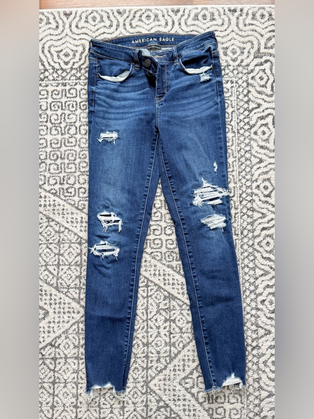 American Eagle Outfitters Dark Blue Distressed Skinny Jeans